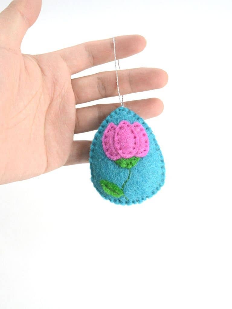 Woollyfelt - Wholesale Ornament - Easter Blue Egg with Flower (Set of 10)1