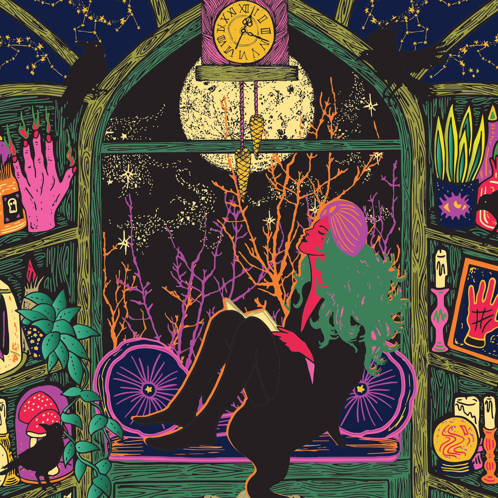 Lost Plots - Vente Affiche d'art - Stargazer Print - Zodiaque - Astrologue Print - Halloween2