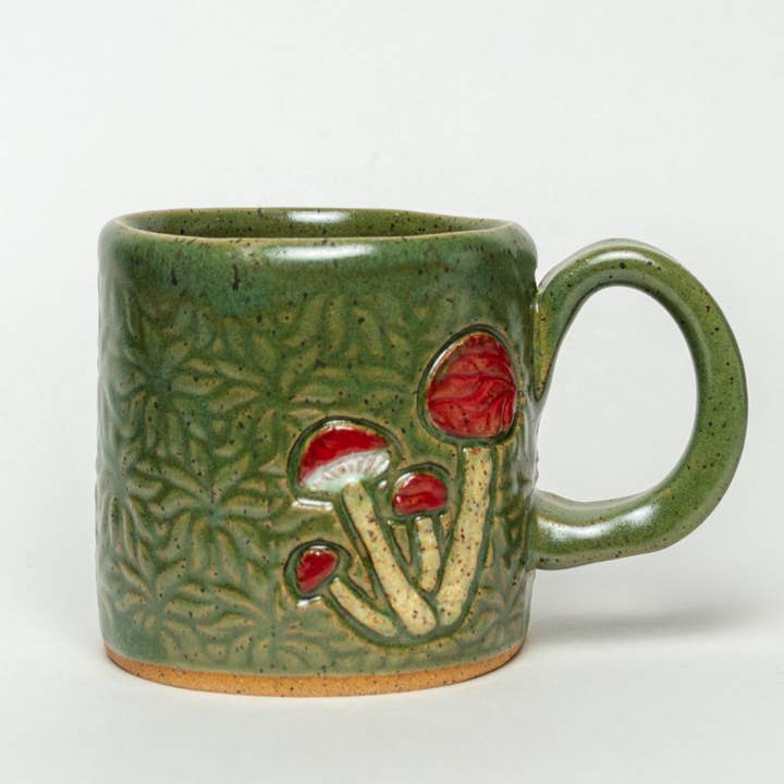 White Squirrel Clayworks – wholesale Kaffekoppar – Svamp Design handgjorda, i Ohio, keramik grön 10oz mugg
