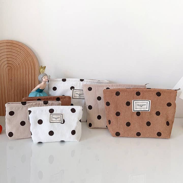 Funkyrel® Atzbranding Limited - Wholesale Pouch - Women's - Cosbai - Corduroy Polka Dot Storage Pouch