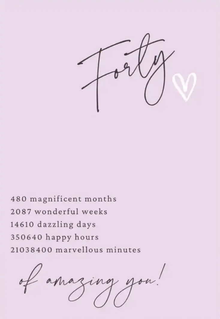 Petimo – wholesale Birthday card – Little Notes 40th Birthday Card - Pink1