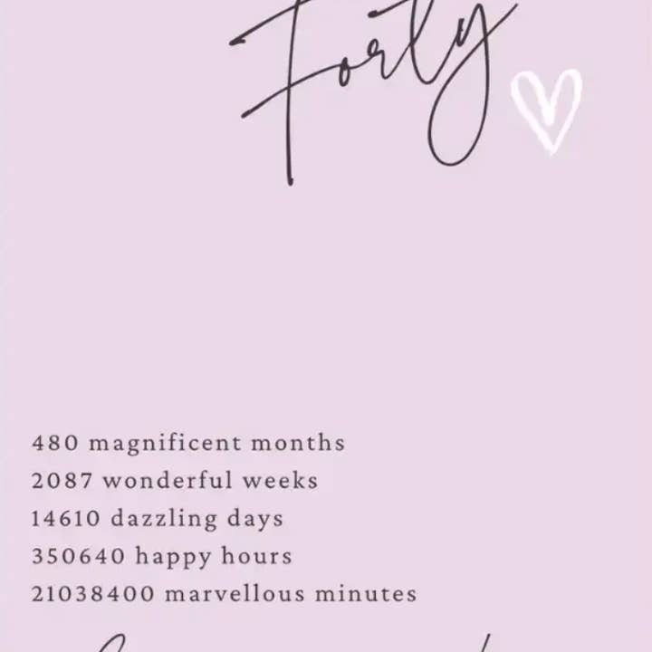 Petimo – wholesale Birthday card – Little Notes 40th Birthday Card - Pink1