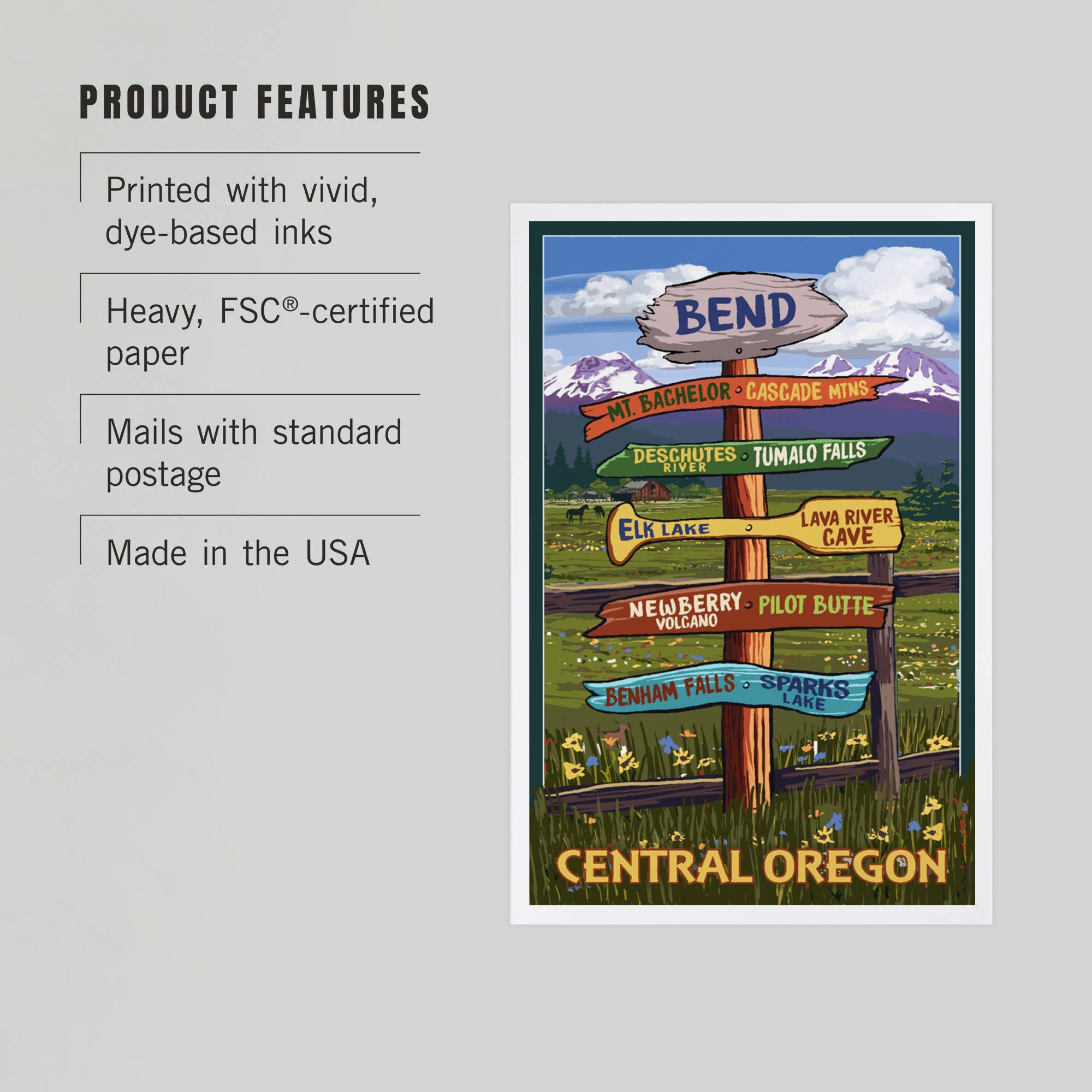 Lantern Press - Wholesale Postcard - PREMIUM POSTCARDS Bend, Oregon, Destination Signpost2