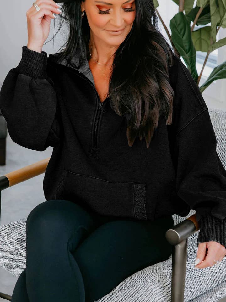 Lovesoft - Wholesale Hoodie - Women's - Canton Half Zip Kangaroo Pocket Mineral Wash Baggy Hoodie9