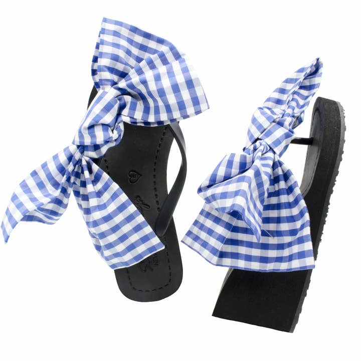 Moore Gingham Over Sized Bow- Women's High Wedge for wholesale by Sand by Saya