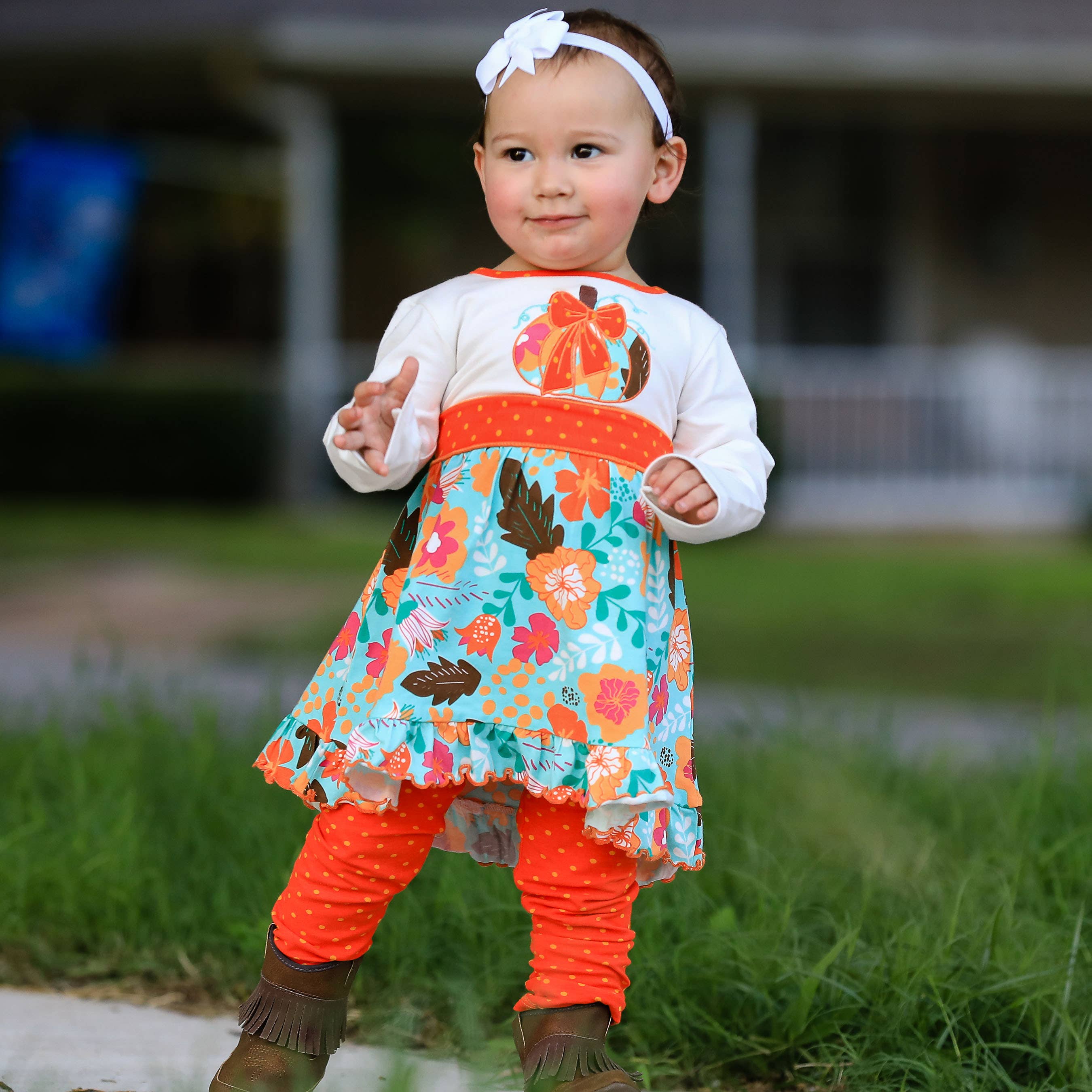 AnnLoren - Wholesale Top & Leggings Set - Kids - AnnLoren Big Girls Thanksgiving Dress Legging 9/10 Pumpkin3