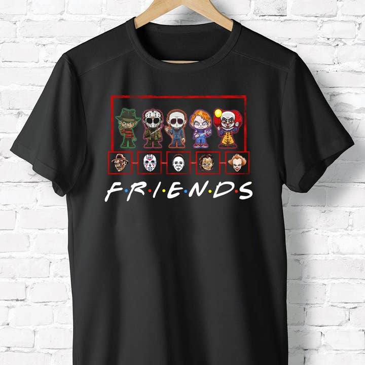 Black Chibi Friends Horror Killer Shirt, Horror Characters Killer for wholesale on Faire