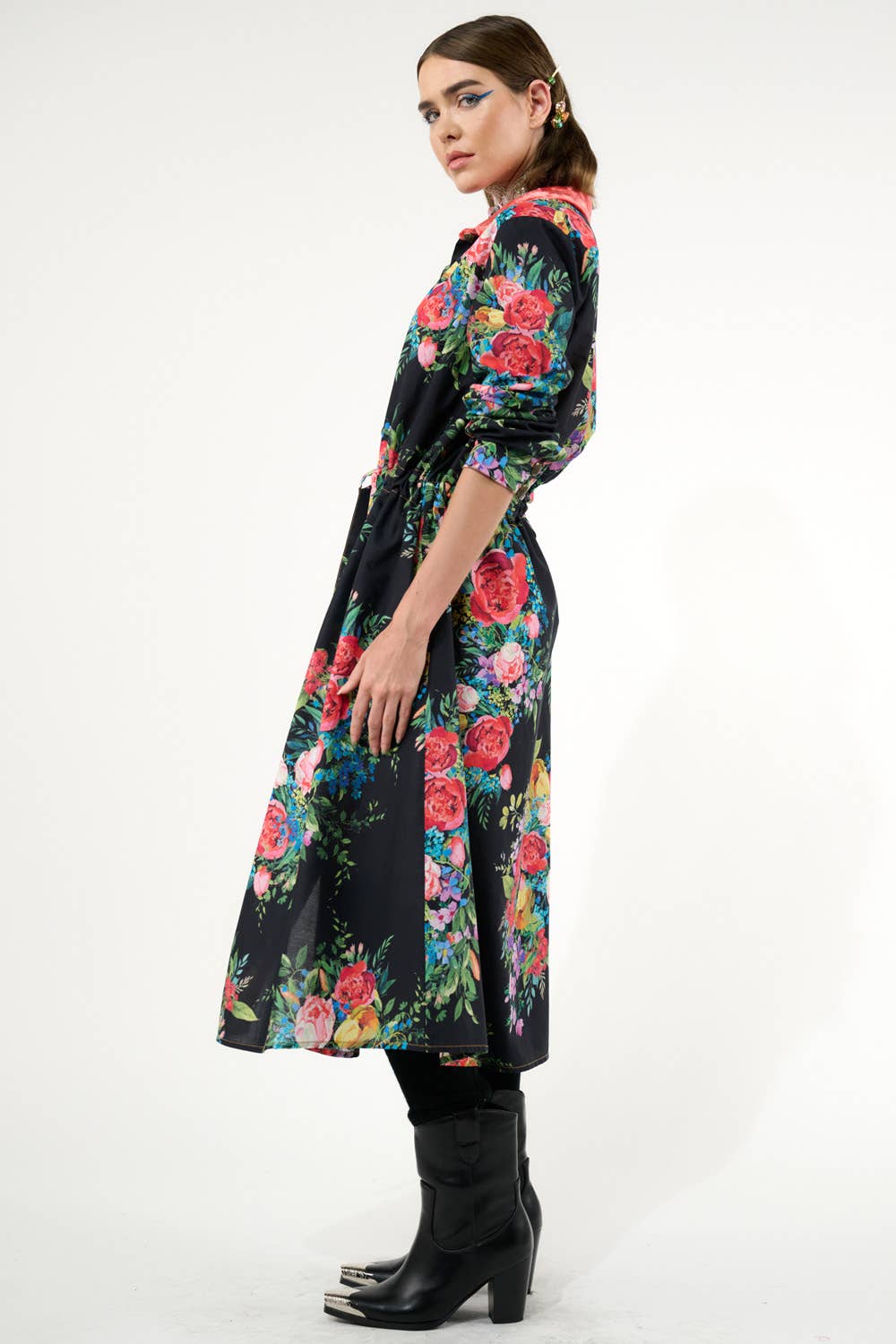 Black Floral Zinnia Shirt-Dress for wholesale on Faire6