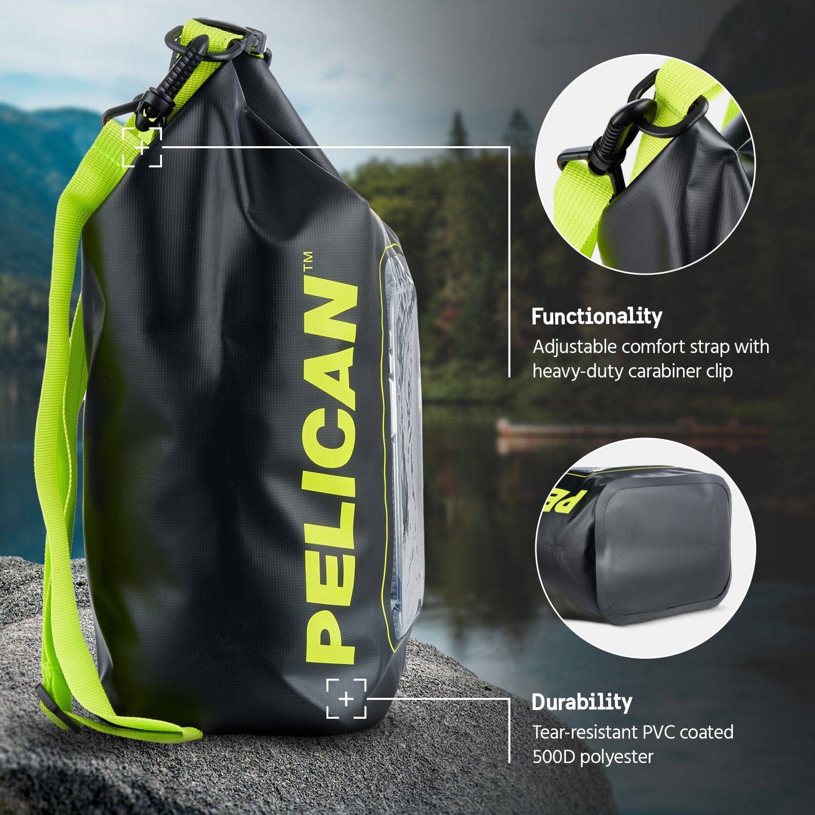 Pelican Marine Waterproof 5L Dry Bag (Black/ Hi Vis Yellow) - Phone Pouch for wholesale on Faire6