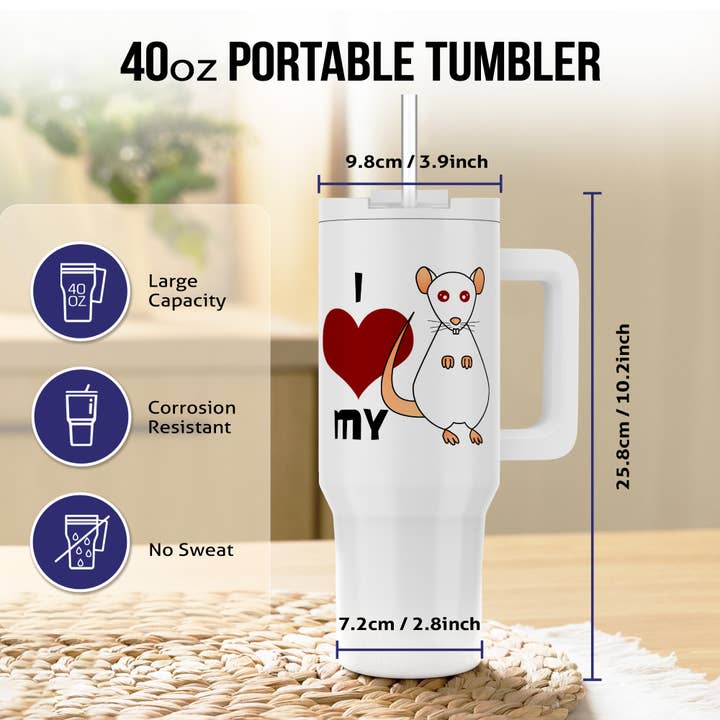 3dRose - Wholesale Insulated Mug/Tumbler - 3dRose, Love My Rat White, Tumbler6
