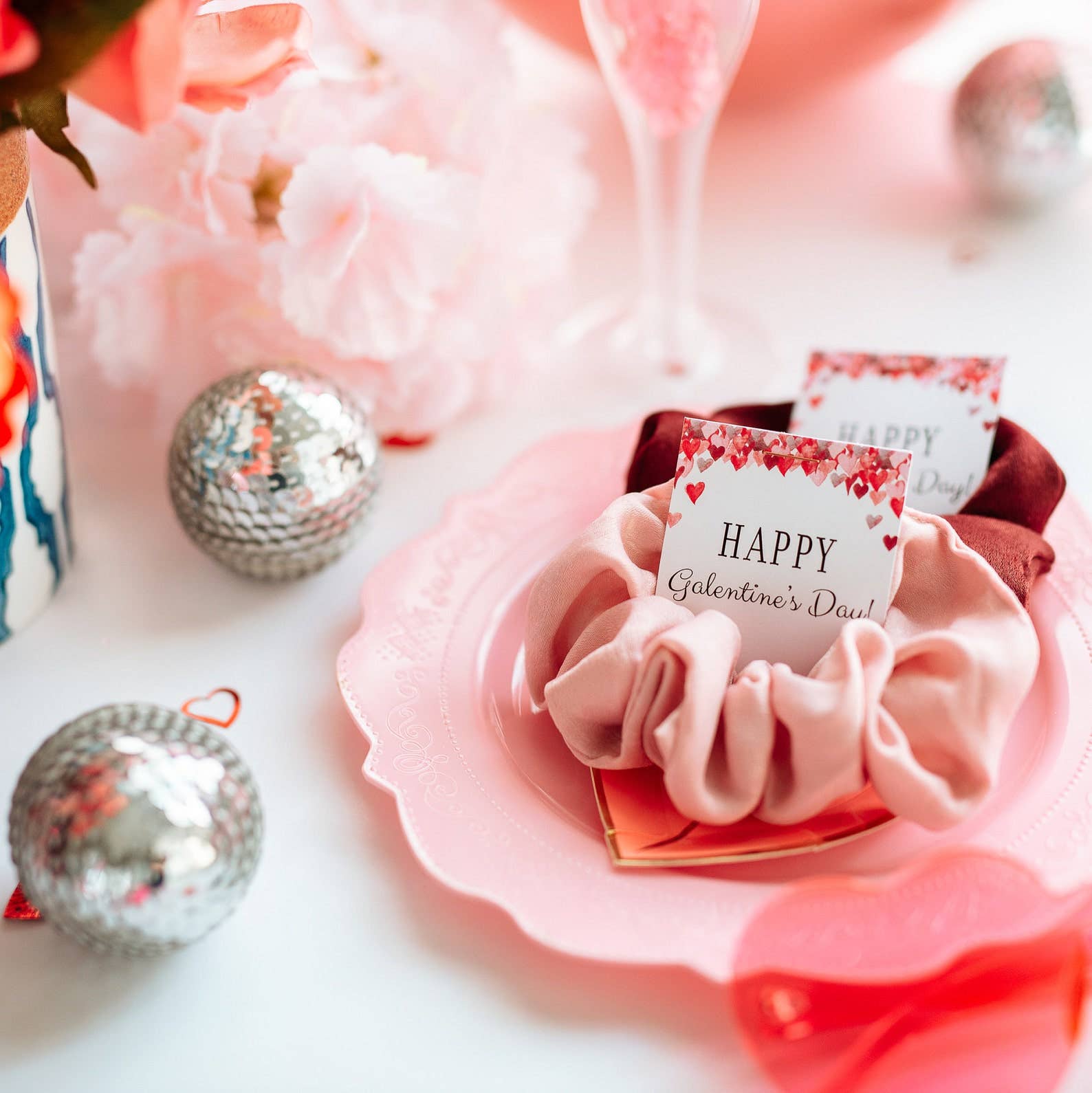 PlumPolkaDot - Wholesale Scrunchie - Women's - Galentine's Day Hair Scrunchie2