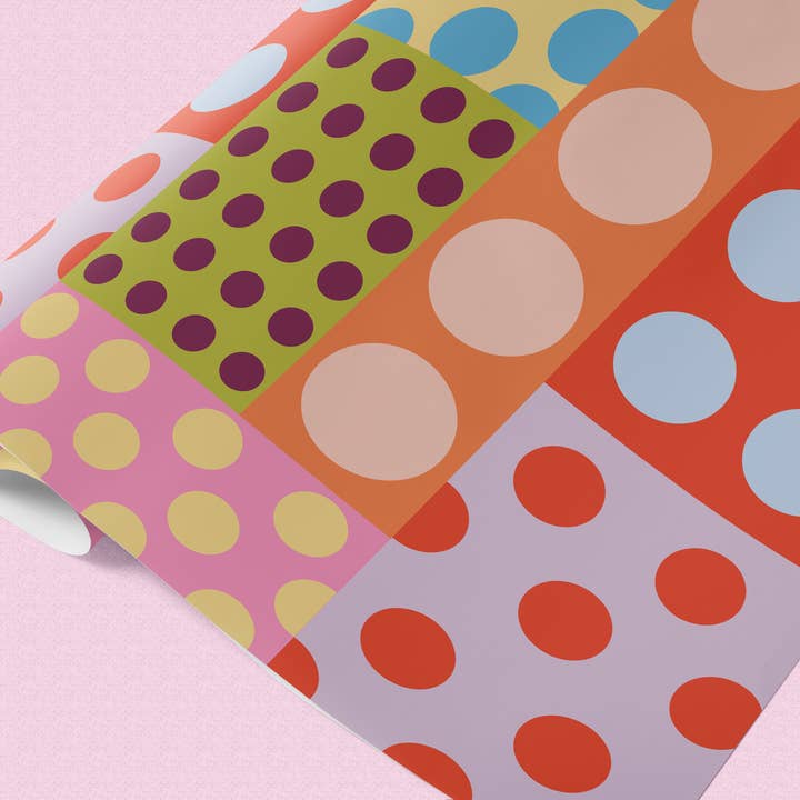 Bon Femmes - Wholesale Flat Wrap - Multicolor Polka Dot Grid Wrapping Paper Set of 31