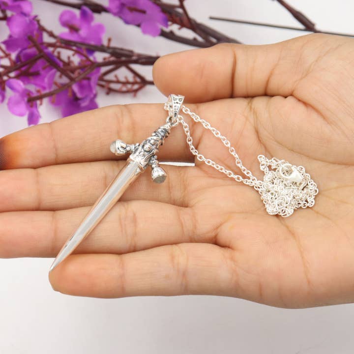 Jay Jools - Wholesale Pendant/charm necklace - Rainbow Moonstone Sword Pendant 925 Solid Silver with Chain5