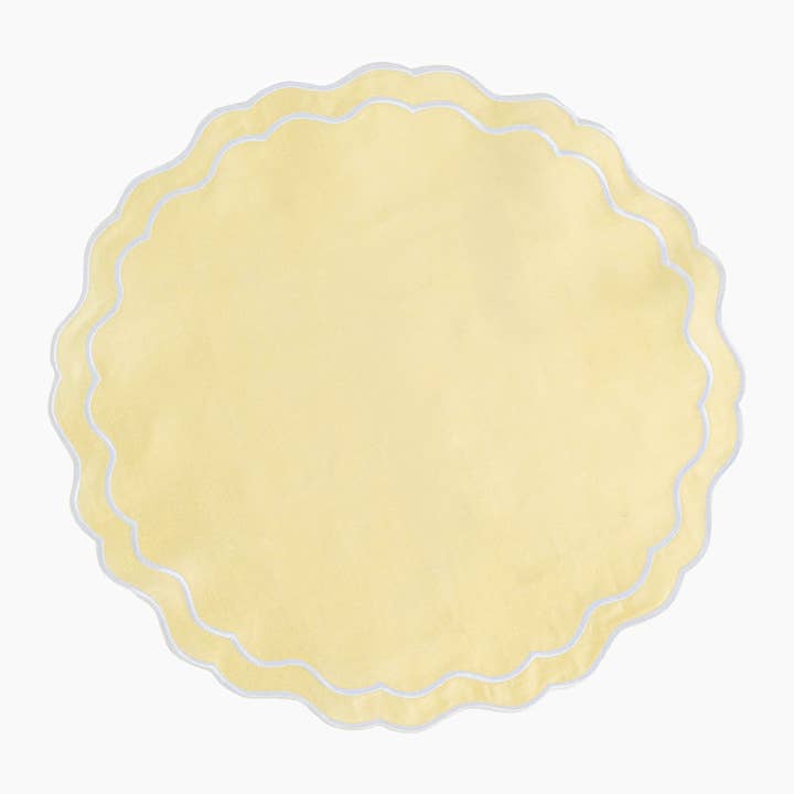Linen Scalloped Edged Placemats - Buttermilk Yellow (set of 4) for wholesale by Clio and Clover