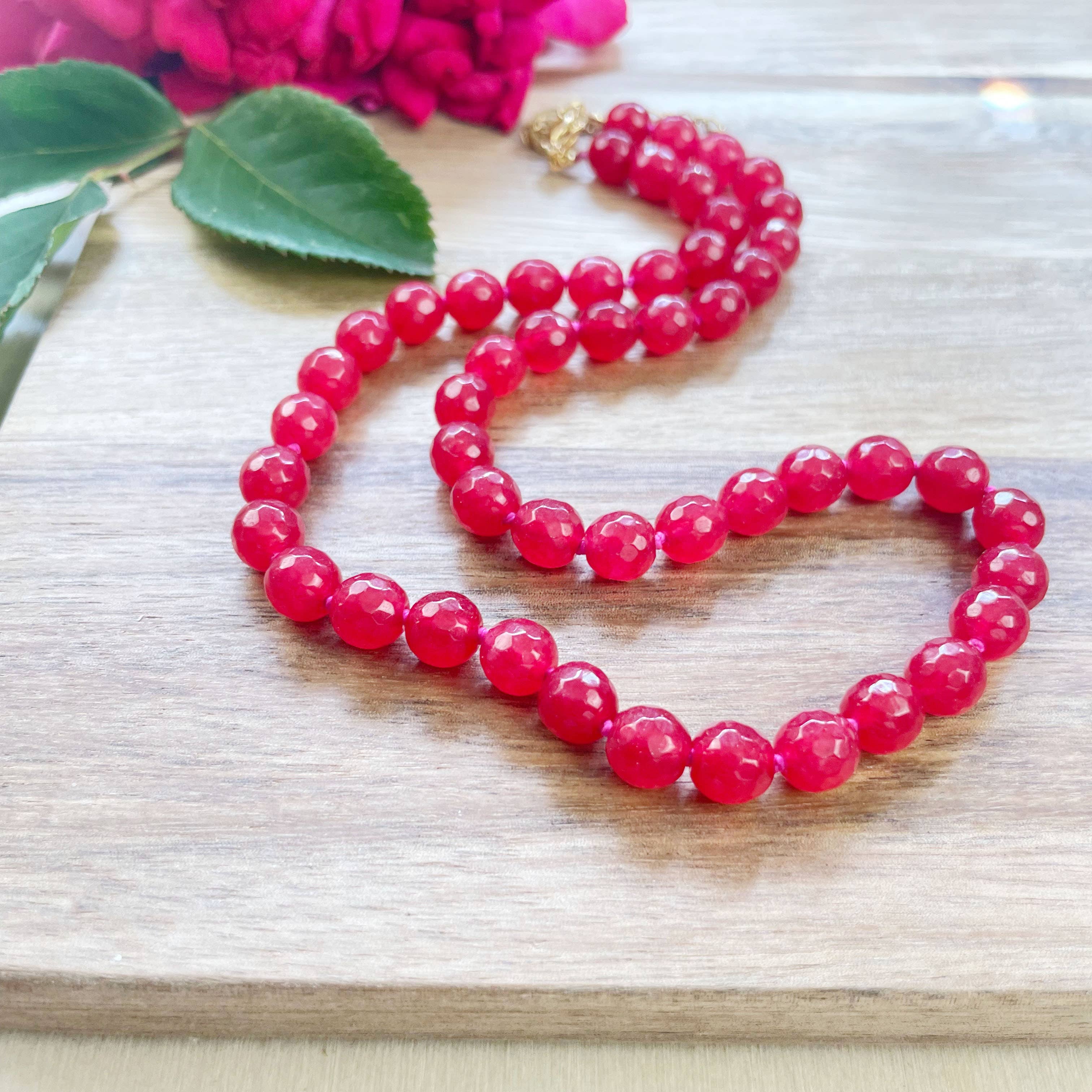 Ewelina Pas Jewelry - Wholesale Kralen/parelketting - Roodgeverfde Jade gefacetteerde 8 mm kralenketting6