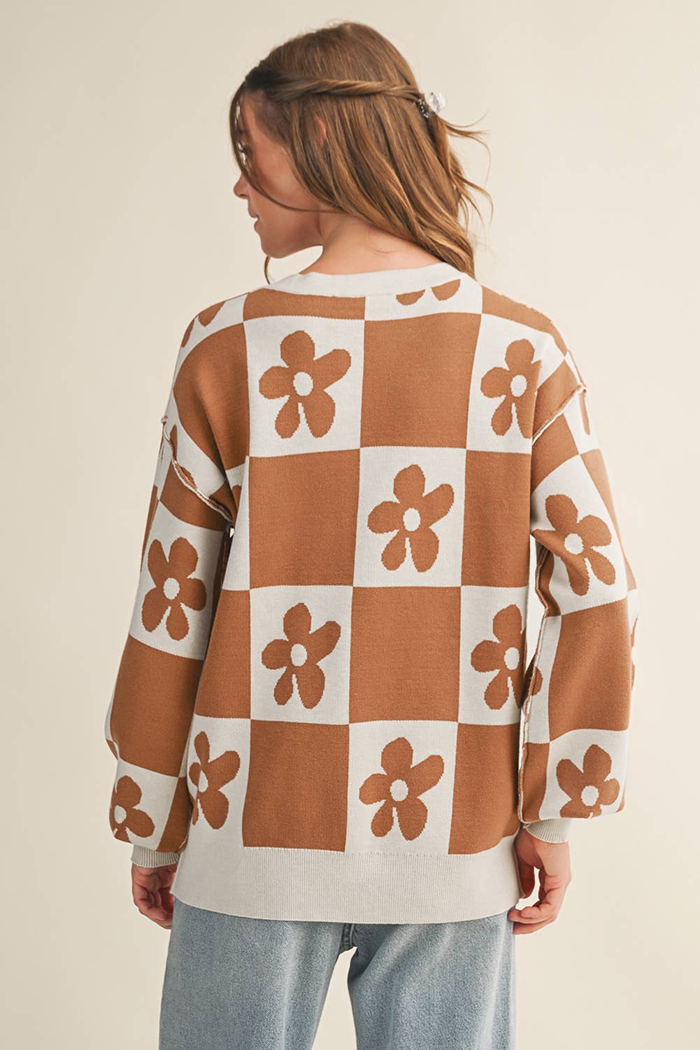 Aapparella - Vente Pull en maille – femme - Cardigan à boutons avec blocs de couleur à carreaux et fleurs | S-XL1