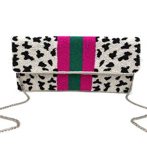 Cow Pattern Handbag Set, Mini Chain Crossbody Bag, Trendy Square