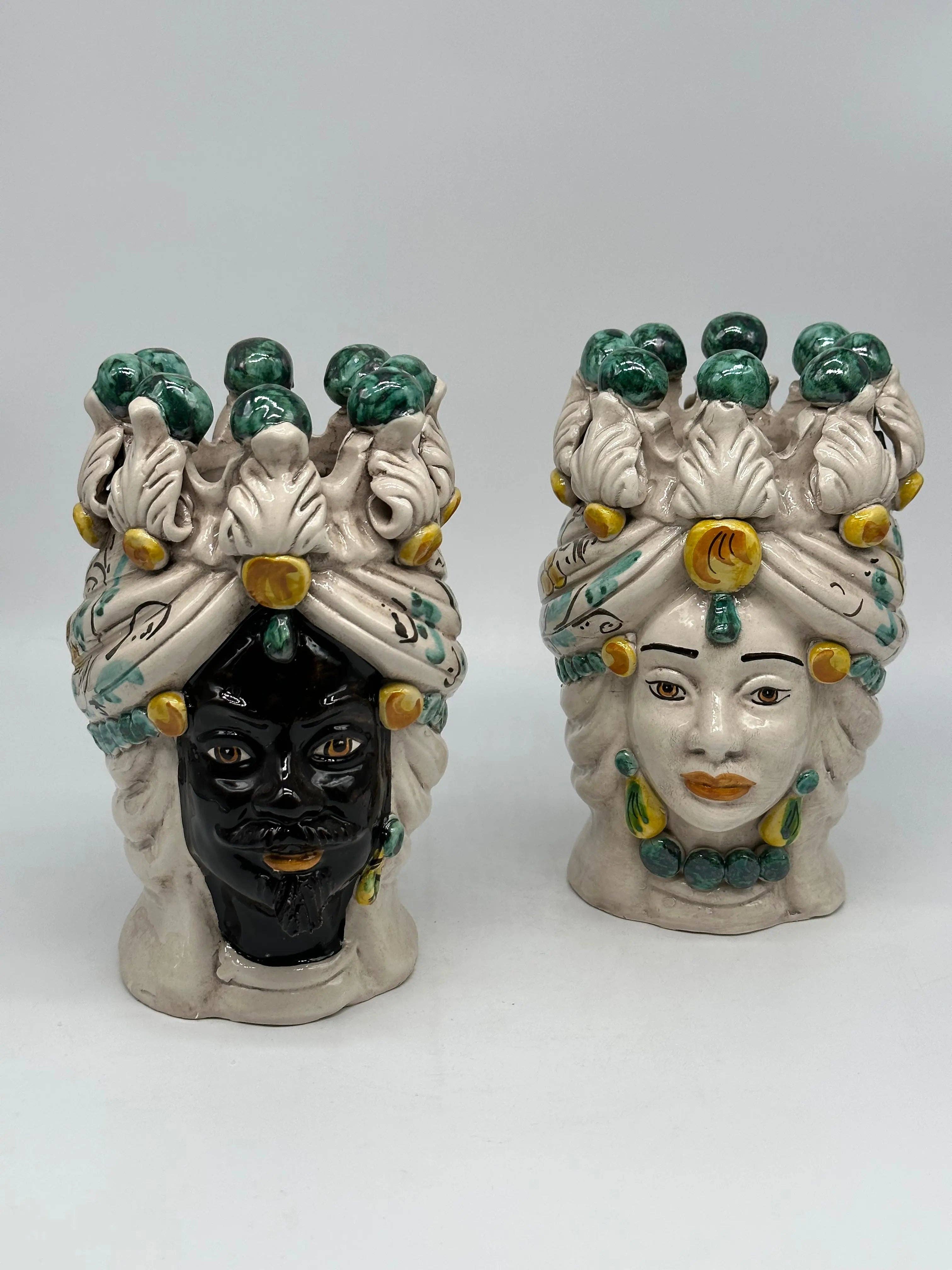 DD Ceramiche Siciliane - Wholesale Decorative Figurine - Pair of Seventeenth-century Dark Dark Brown Ceramics Caltagirone cm H.20 L.12 Handmade VARIOUS COLORS1