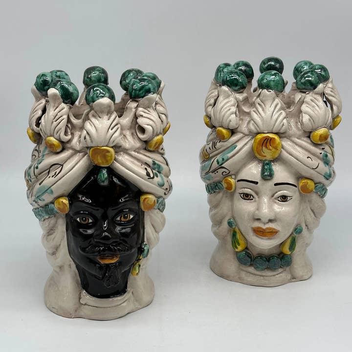 DD Ceramiche Siciliane - Wholesale Decorative Figurine - Pair of Seventeenth-century Dark Dark Brown Ceramics Caltagirone cm H.20 L.12 Handmade VARIOUS COLORS1