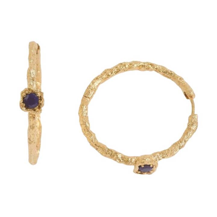 Lapis Lazuli Korstmos Tak Goud Grote Hoepels voor wholesale door Claire Hill Designs