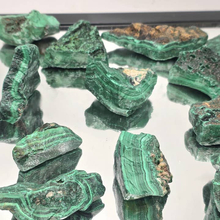 Distinction Crystals โ wholesale Spiritual stone/crystal โ Lapidary Grade Rough Banded Malachite โ 250g Batch5