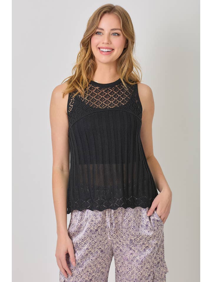 Mystree - Wholesale Knit Top - Women's - 60948 Crochet Yoke Sleeveless Sweater Top 6