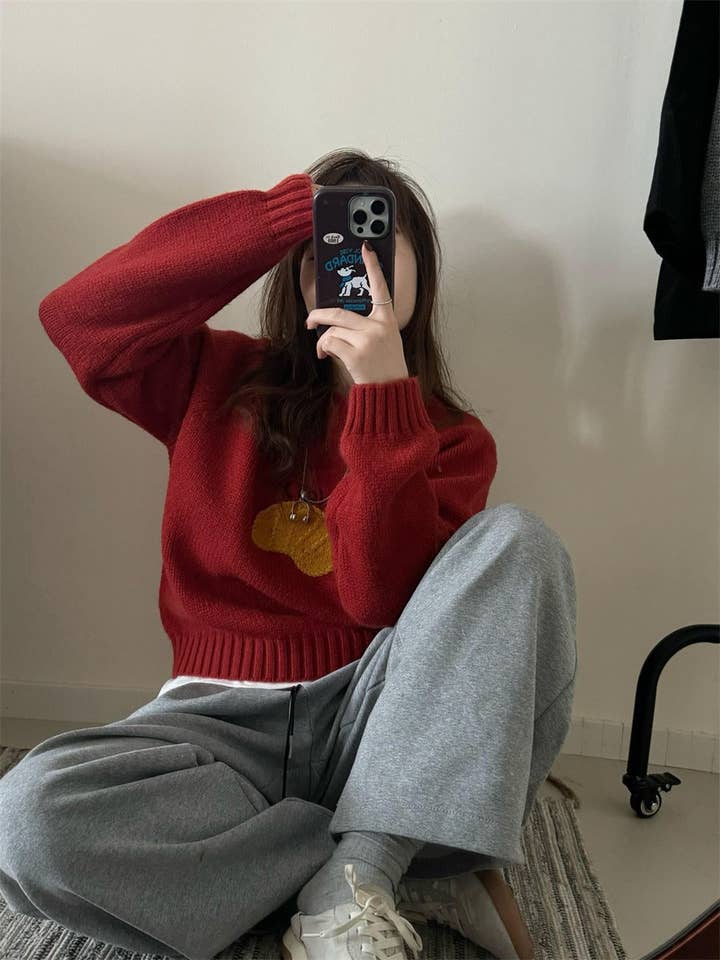 Marayn - Wholesale Knitted jumper – Women′s - Cute Korean Style Cartoon Letter Knit Sweater24