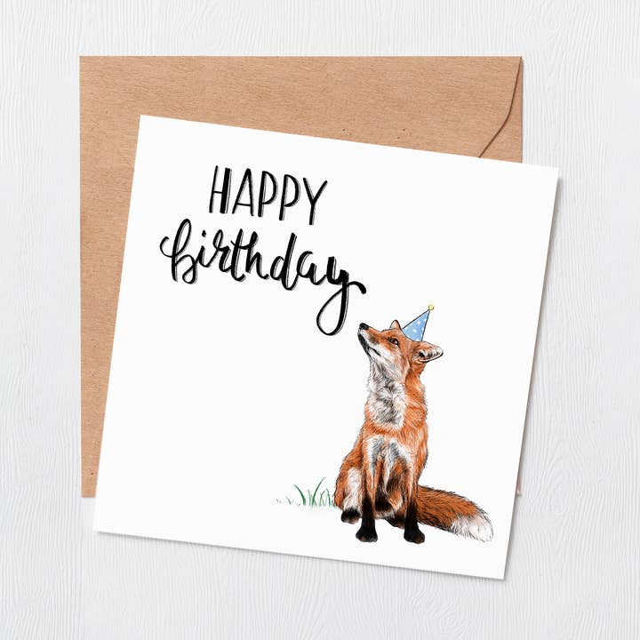 Fox Happy Birthday Card-Happy Birthday Card for wholesale by Svhillustration