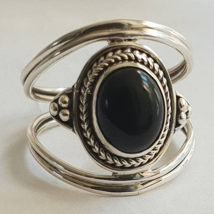 Anillo Unisex Boho Óvalo de Ónix Negro | Plata de Ley 925, R29O para venta al por mayor de Mistry Gems