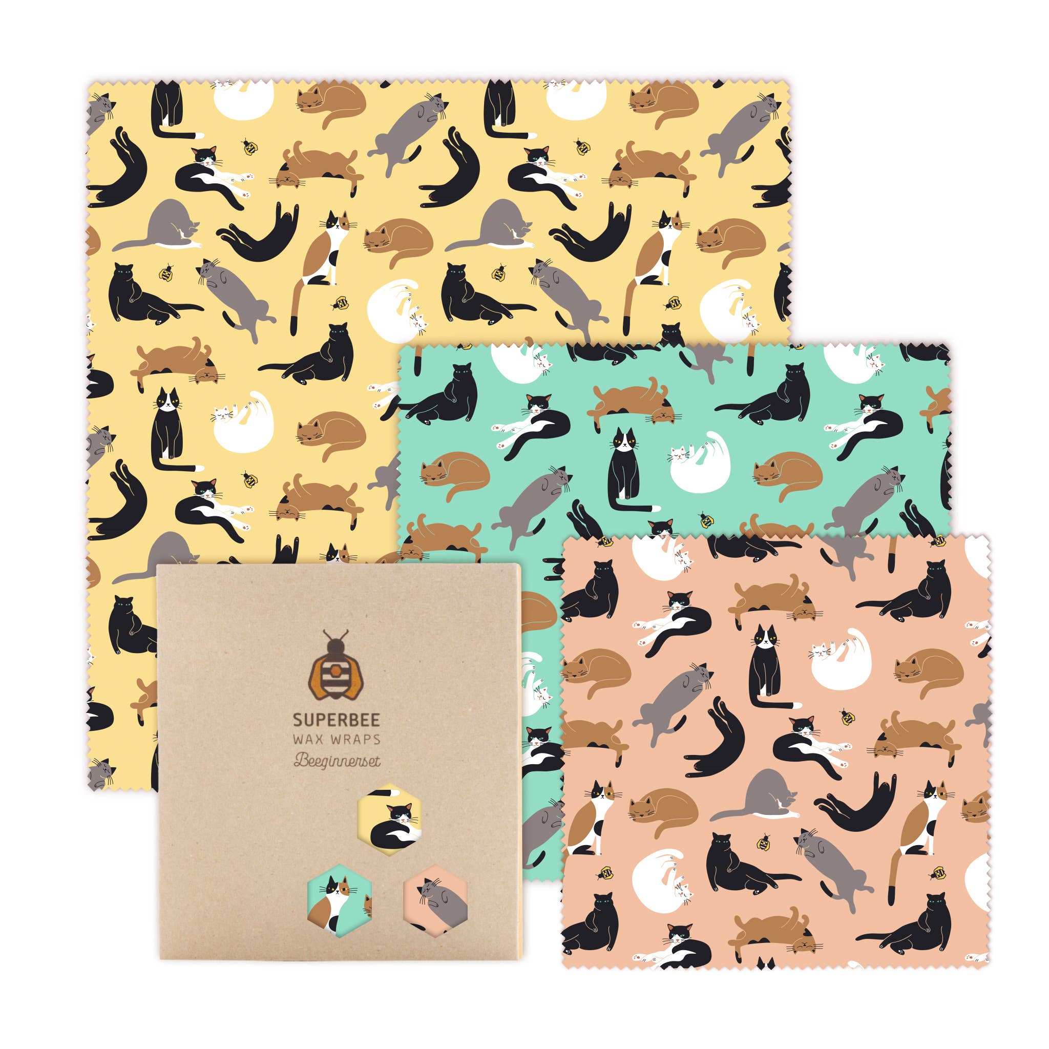 SuperBee - Eco Living Made Easy - Vente Sachet de conservation/film alimentaire - Emballages alimentaires réutilisables en cire d’abeille « Beeginner » - lot de 3 tailles8