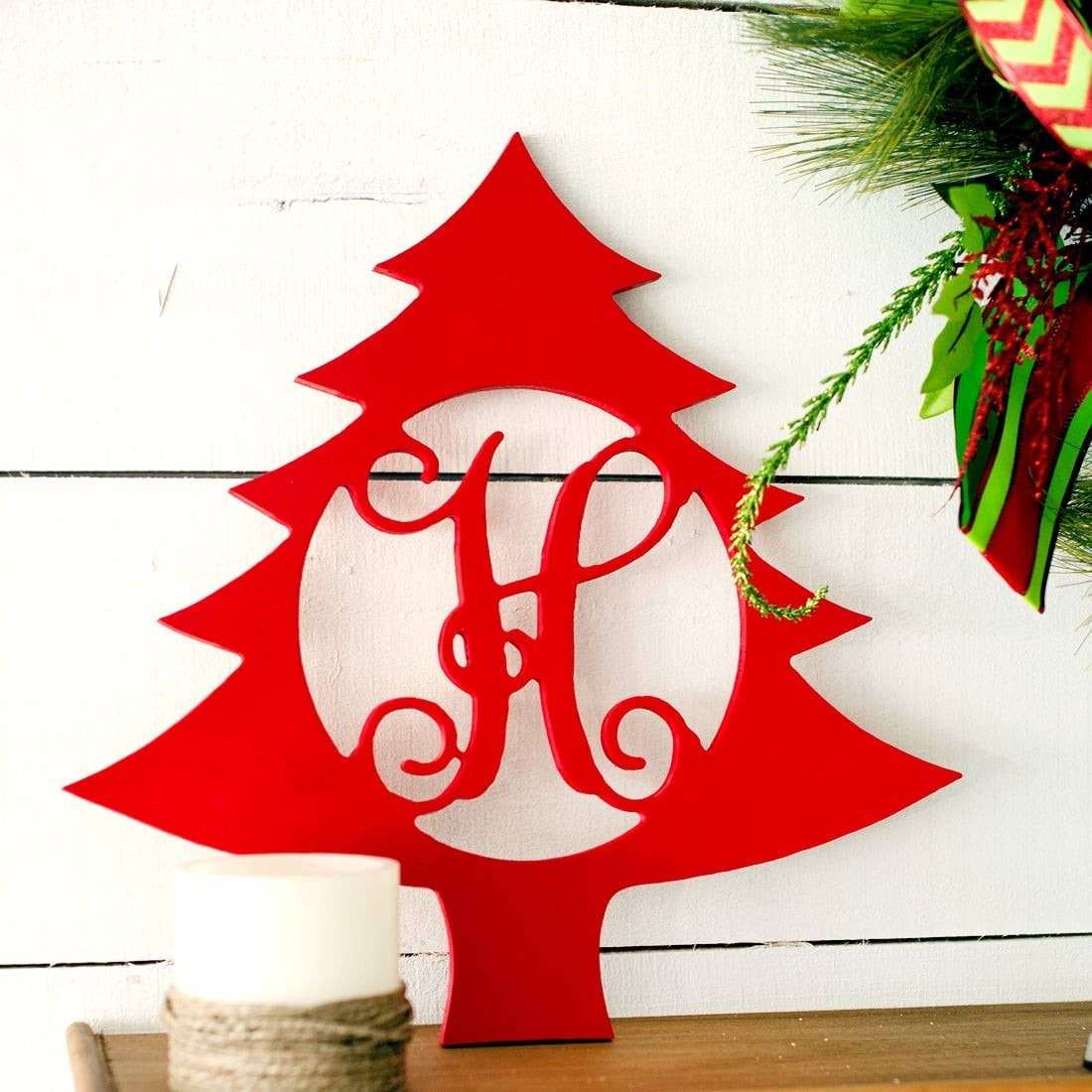 Wholesale Boutique - Wholesale Wall Sign - Christmas Tree Wood Monogram - Single Initial3