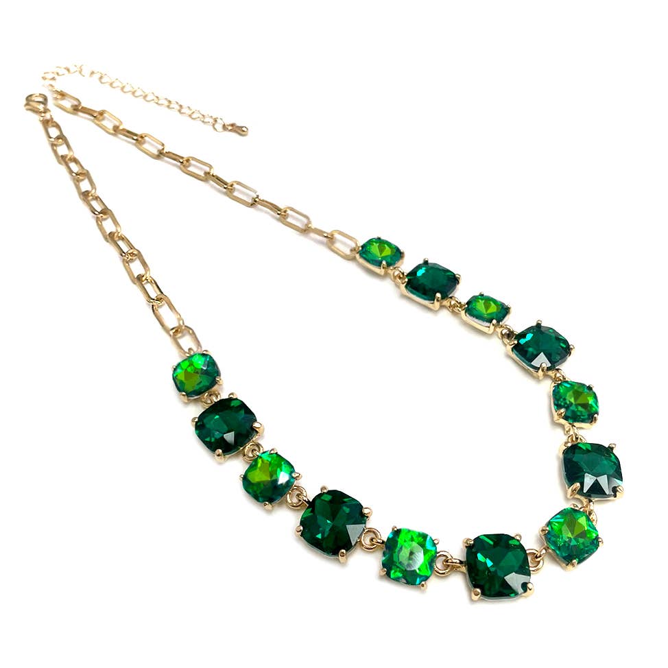 StarryNYC - Vente Collier maille et chaîne - Collier à chaîne à maillons en cristal carré en verre taillé en coussin31