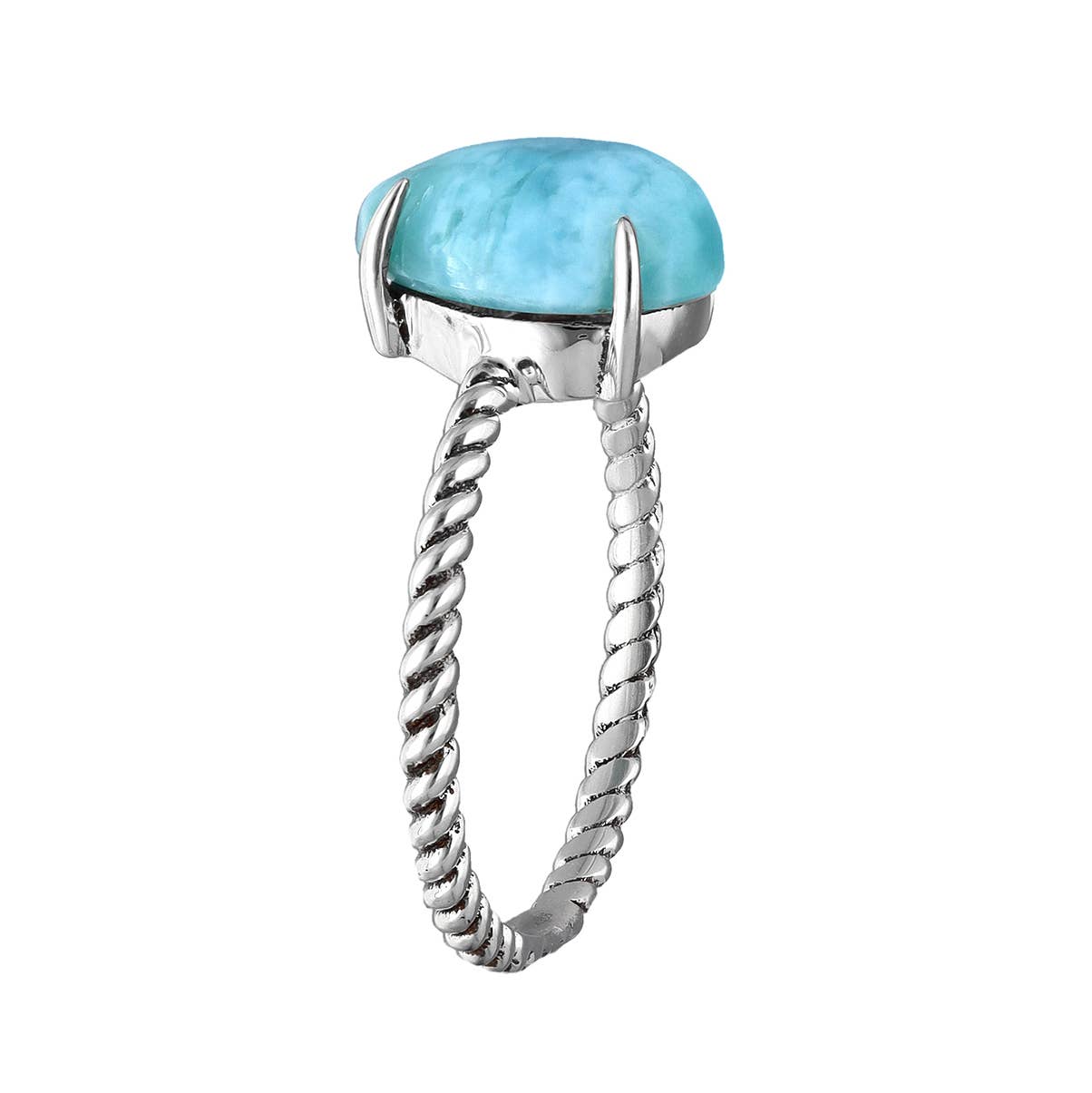 Tiramisu – Großhandel Band/Stapelring – 925er Sterlingsilber Ring mit Larimar-Solitär und gedrehtem Band2