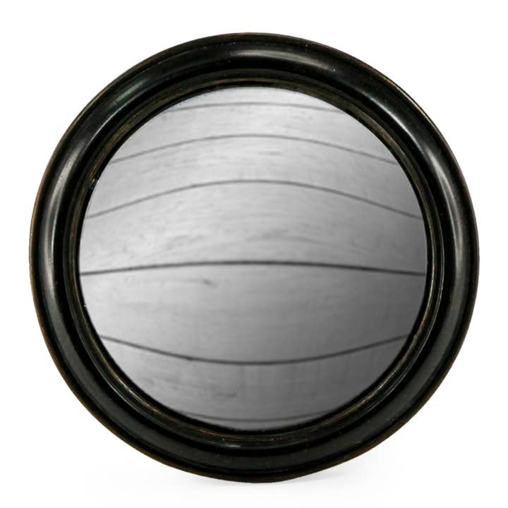 Antiqued Black Rounded Framed Large Convex Mirror for wholesale by McGowan & Rutherford Ltd