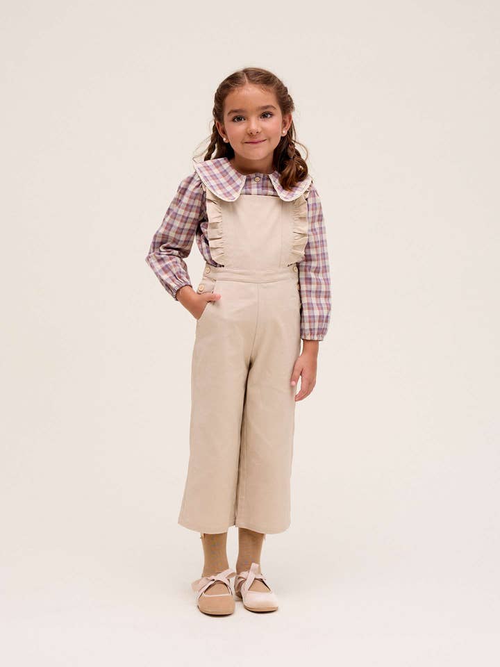 Natural Long beige girl's romper with ruffles for wholesale on Faire