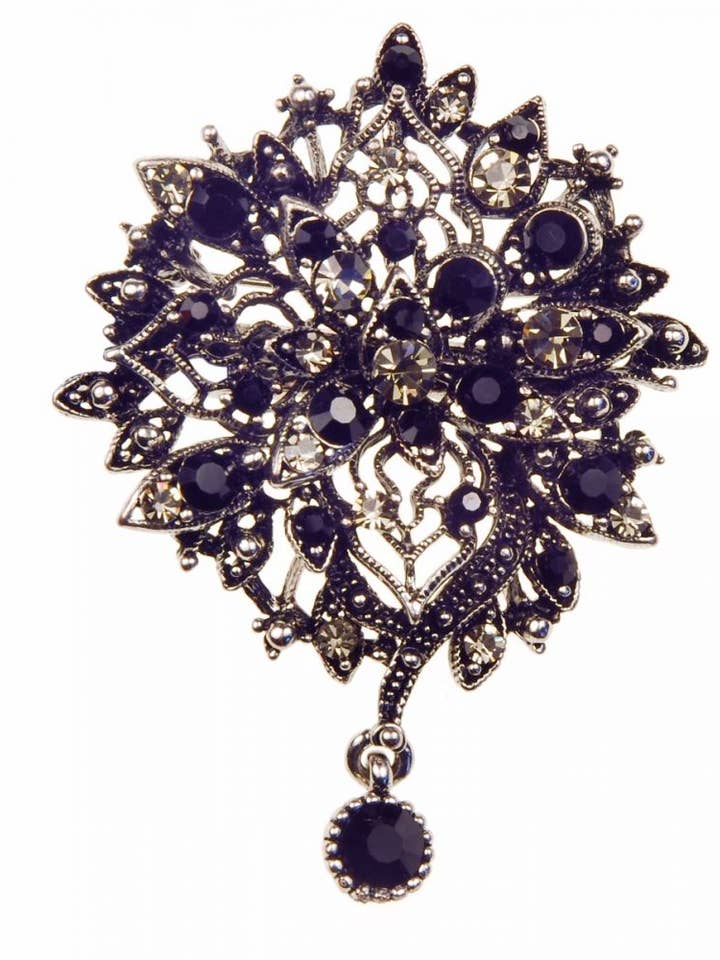 Broche y pinza con forma de gota Jet Baroque para venta al por mayor de Rosie Fox
