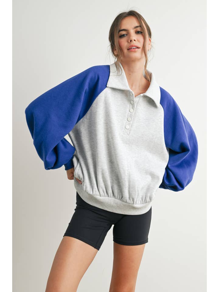 BUTTERMELON - Wholesale Sweatshirt - Women's - Color Block Classic Polo Sweatshirt - BMT7588