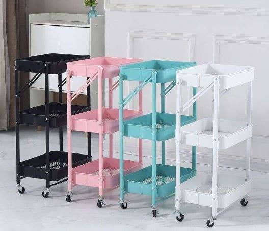 Isaac Jacobs 3-Tier Rolling Cart, Foldable Mobile Storage