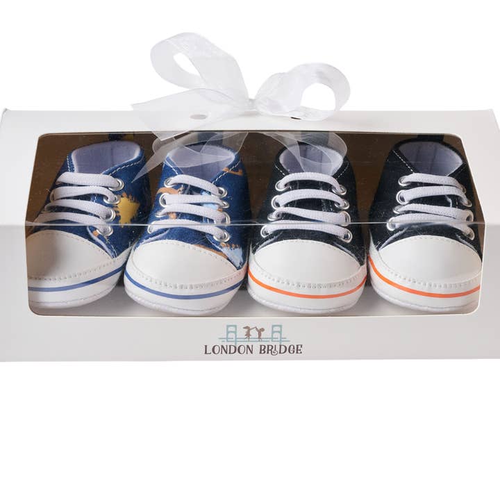 Boy Sneakers Baby Shoes Gift Set, 0-6 mos for wholesale by London Bridge & Maison Chic