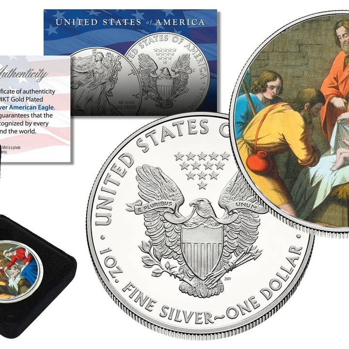 Moneta «Natività» della nascita di Gesù Cristo da 1 oz. 999 in argento con aquila americana con scatola - Spedizione veloce e gratuita negli Stati Uniti per la vendita all'ingrosso da parte di The Merrick Mint