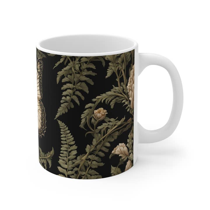 Upside Down Owl Farm - Vente Tasse à café - Tasse papillon dans le style William Morris, 11 oz.2