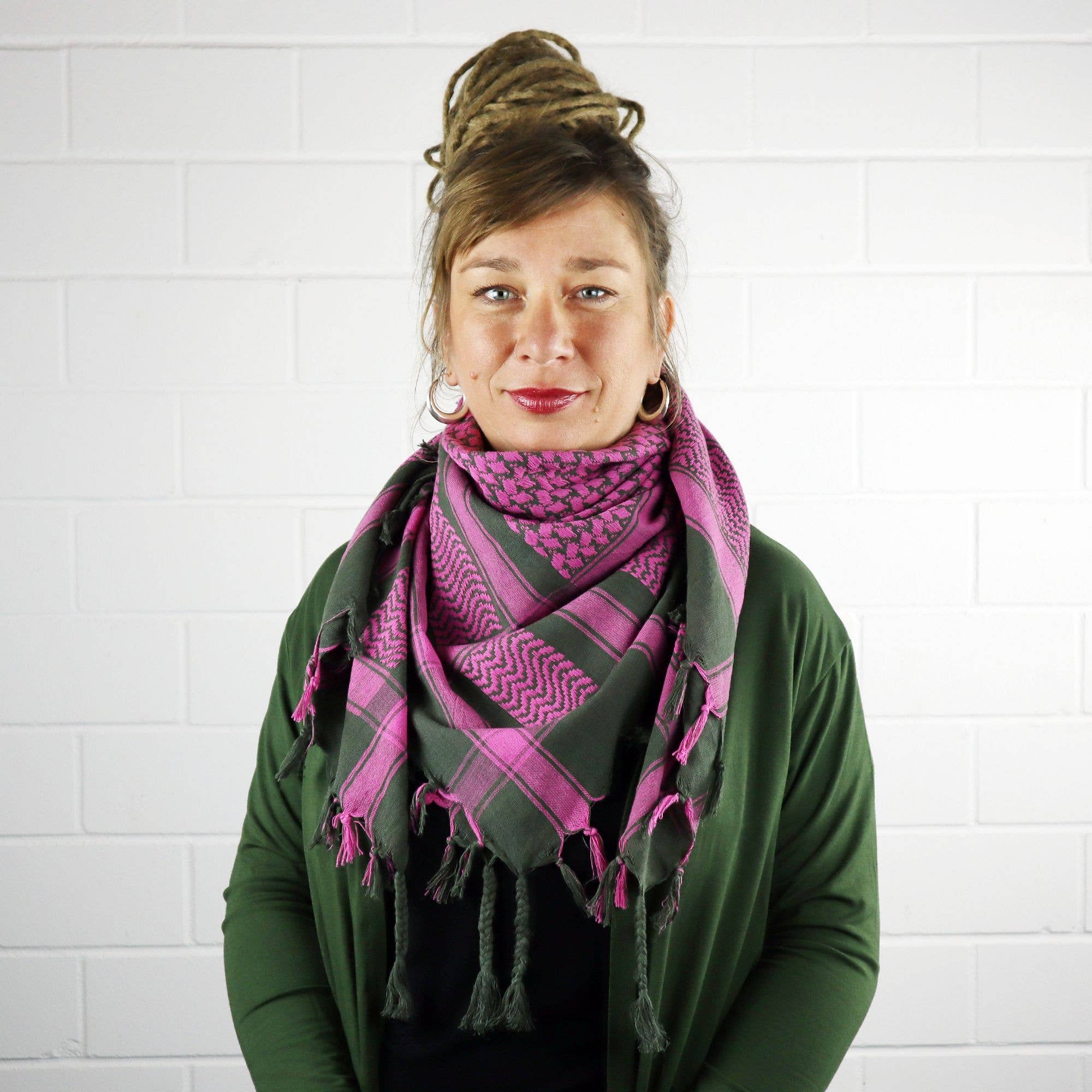 Tribal Trade GmbH - Wholesale Scarf - Unisex - Palituch green-khaki pink Kufiya PLO scarf5