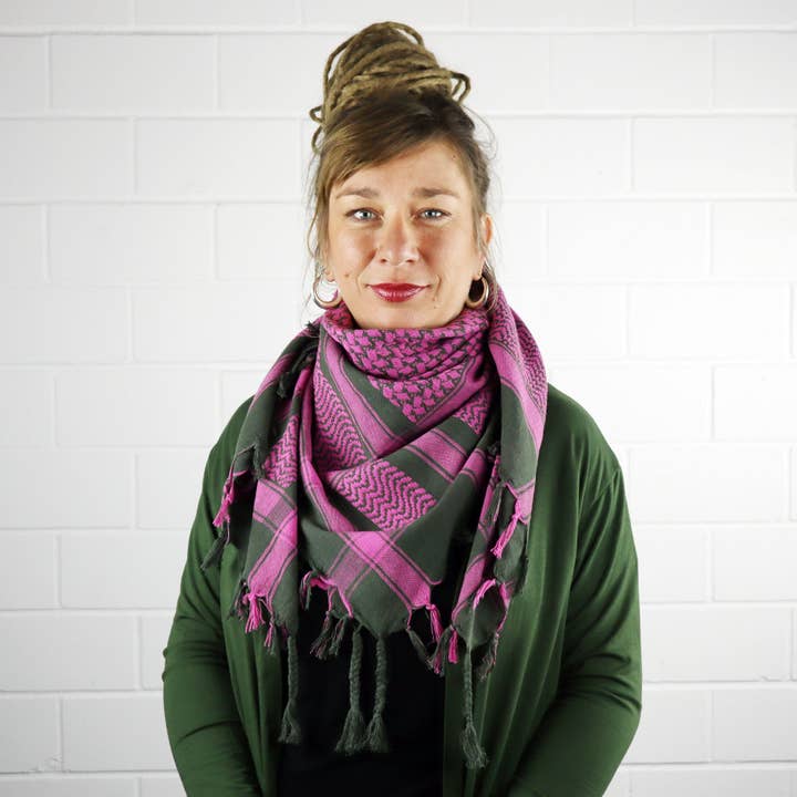 Tribal Trade GmbH - Wholesale Scarf - Unisex - Palituch green-khaki pink Kufiya PLO scarf5