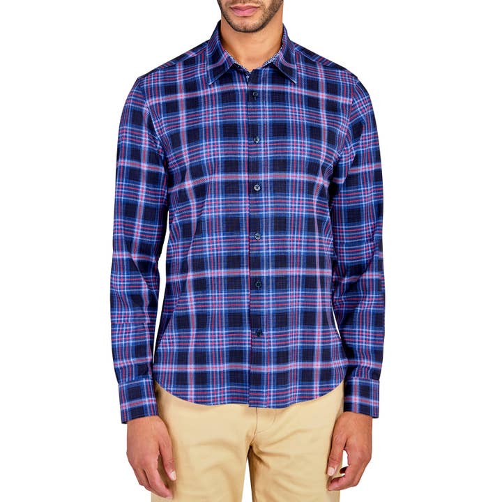 LARGE PLAID 4-WAY STRETCH RECYCLED LONG SLEEVE SHIRT for wholesale by CON.STRUCT