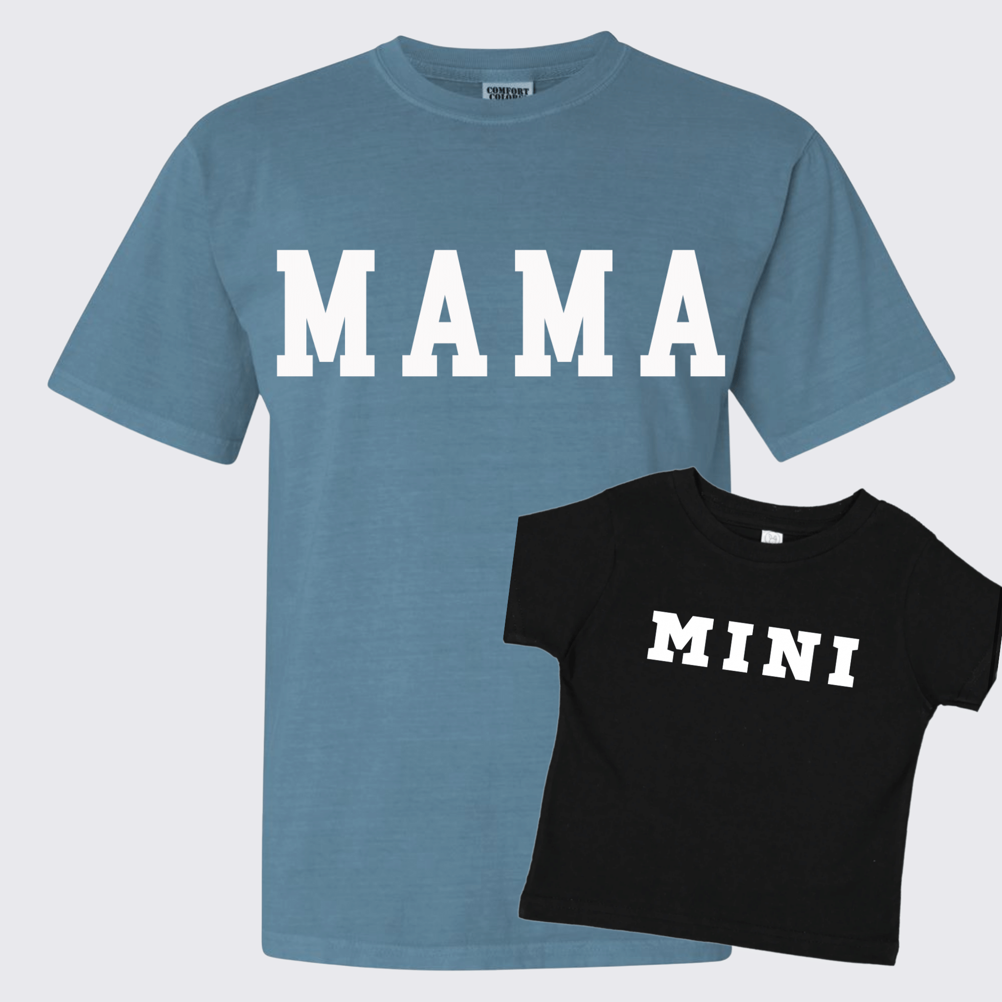 ICE BLUE BLACK NEUTRAL COLORED MAMA AND MINI SHORT SLEEVE SHIRT SET BY SIMPLY NEUTRALS for wholesale on Faire1