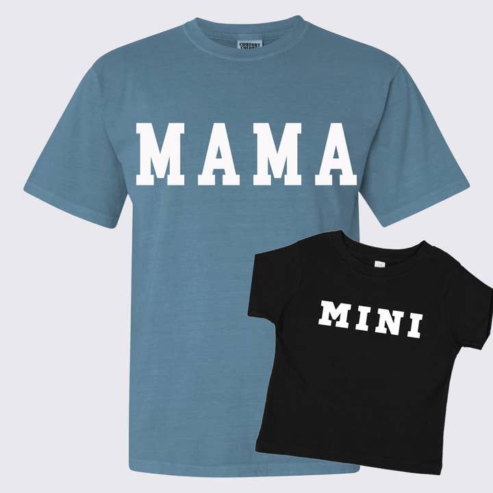 ICE BLUE BLACK NEUTRAL COLORED MAMA AND MINI SHORT SLEEVE SHIRT SET BY SIMPLY NEUTRALS for wholesale on Faire1