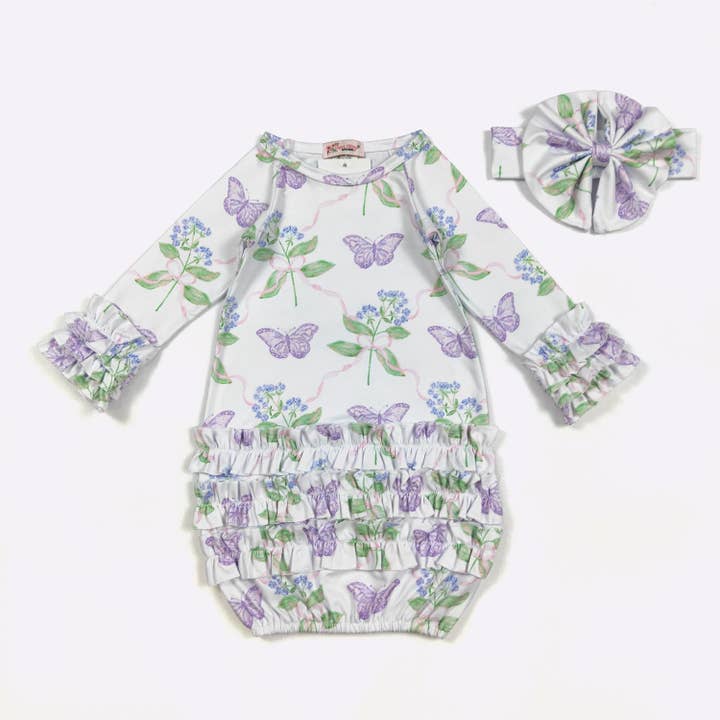 Robe de bébé Papillon Violet pour la vente par Clover Cottage