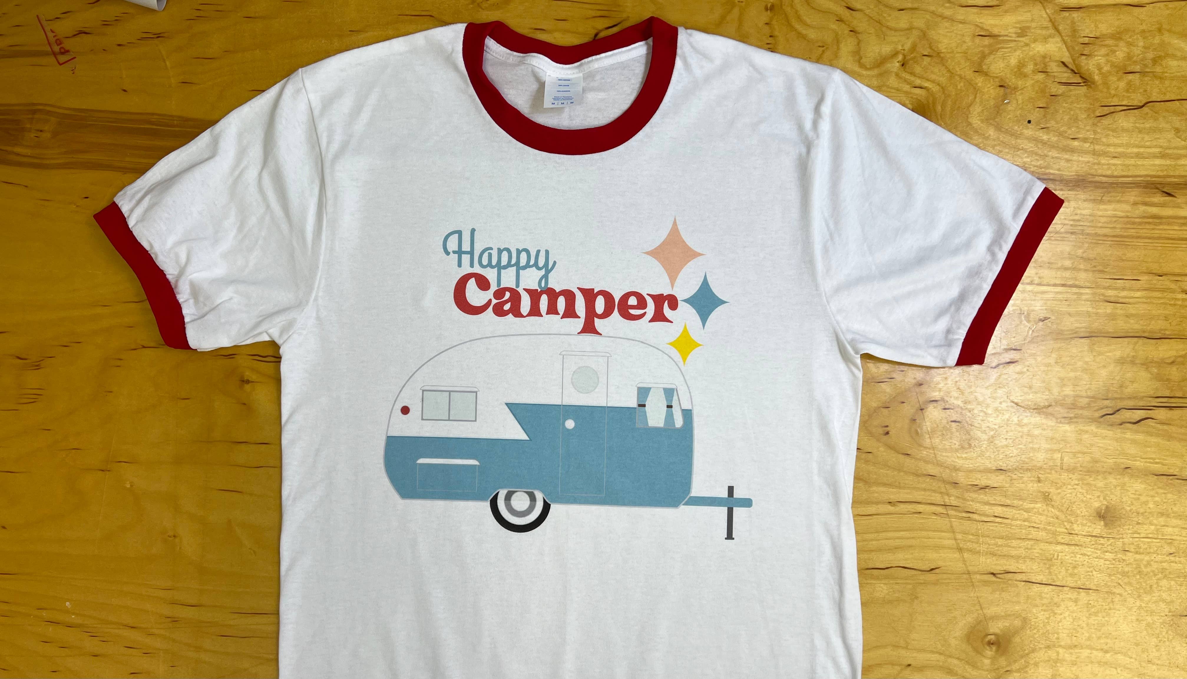 Astro Bettie - Venta al por mayor Camiseta serigrafiada - Mujer - Camiseta Happy Camper roja y blanca2