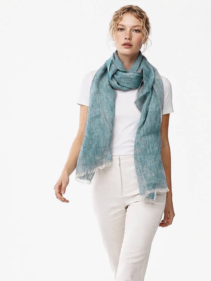 Hand Loomed Linen Scarf Sea Blue for wholesale by The Sea Shed Ltd