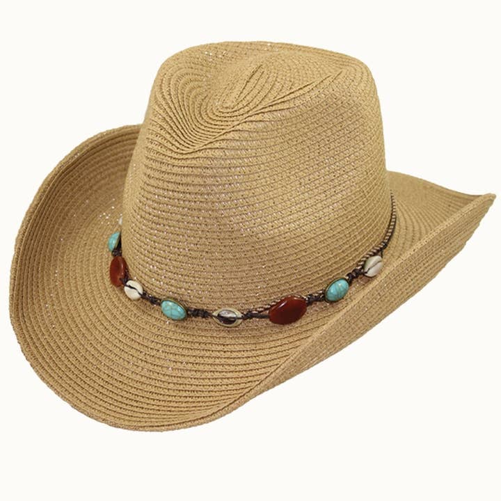 Olive & Pique - Wholesale Cowboy Hat – Women’s - Straw Pinch Crown Western Cowboy Hat with Shell Band2